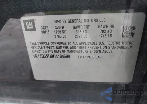 2017 Chevrolet Sonic Lt Auto from USA, damaged, VIN 1G1JD5SH9H4104699
